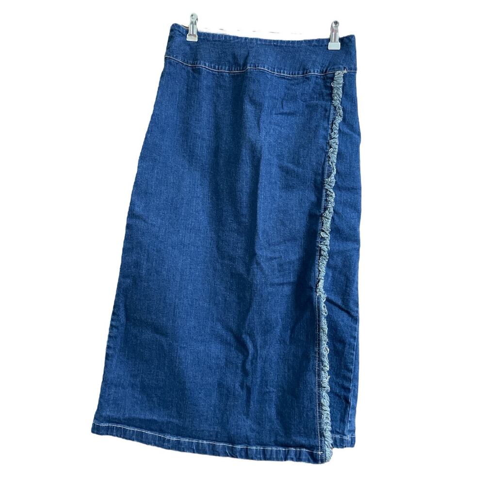Monterey Bay Vintage Denim Fringed Midi Pencil Skirt size 10